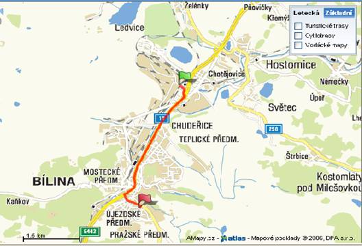 Mapa ubytování v Bilině